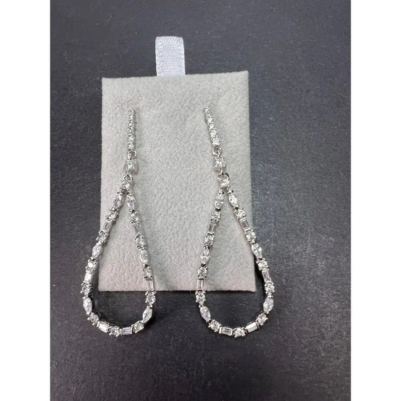 Open teardrop CZ sterling silver dangle earrings - Picture 1 of 11